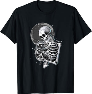 Raccoon Skull Cute Skeleton Halloween Men Women Kids T-Shirt - T-Shirt | Black