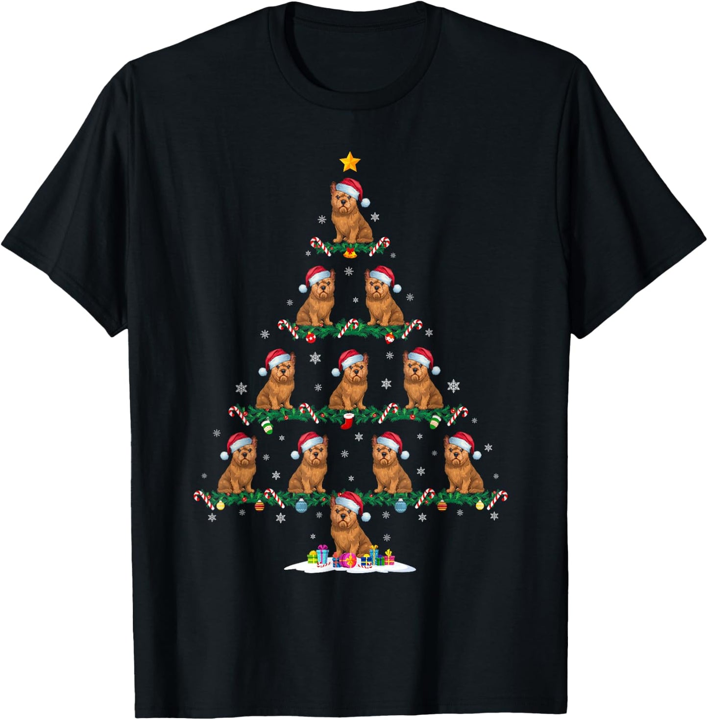 Brussels Griffon Dog Xmas Tree Pajama Men Women Kids Ugly T-Shirt - T-Shirt | Black