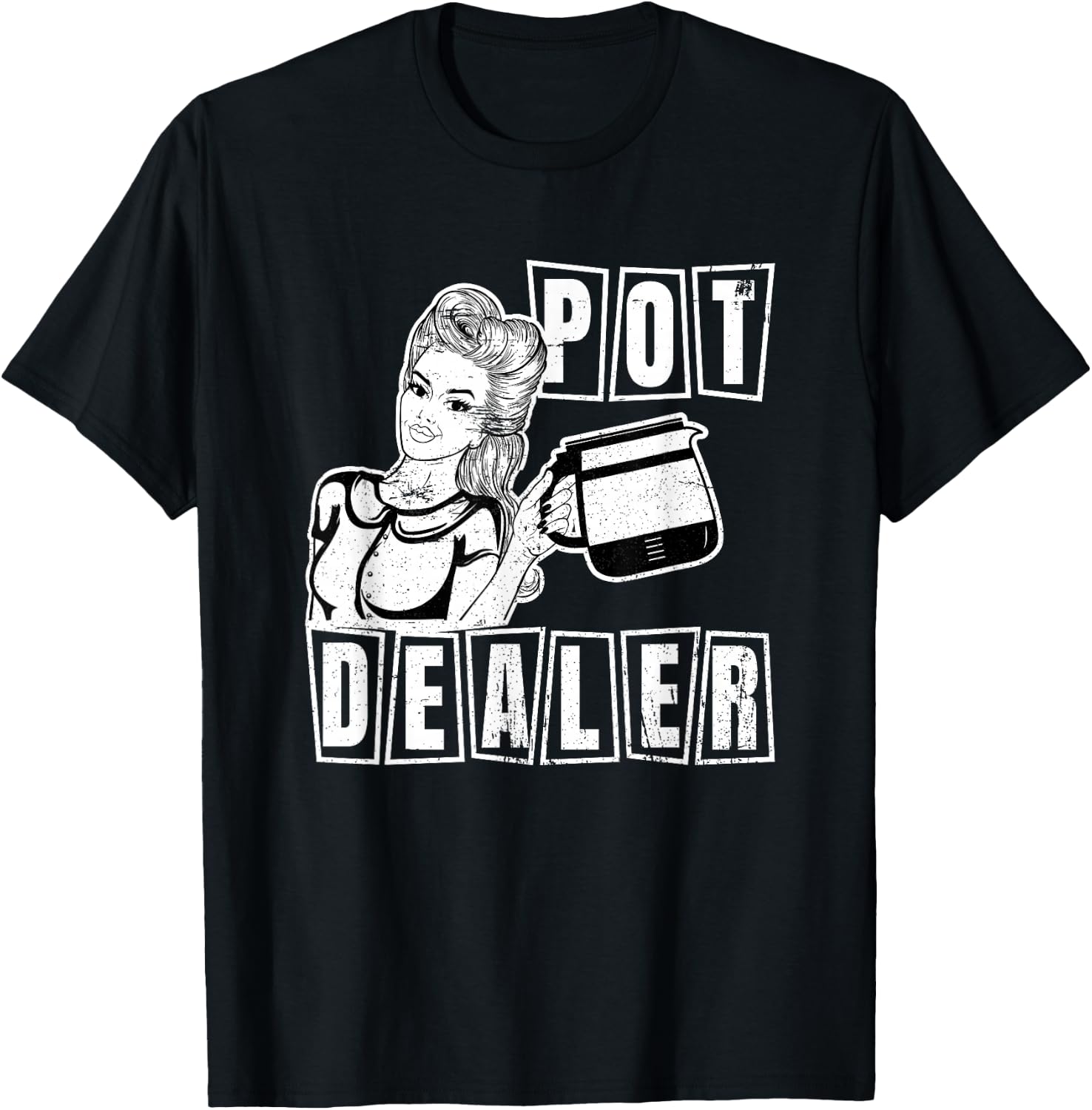 Funny Diner Waitress Retro Server Coffee Pot Dealer T-Shirt - T-Shirt | Black