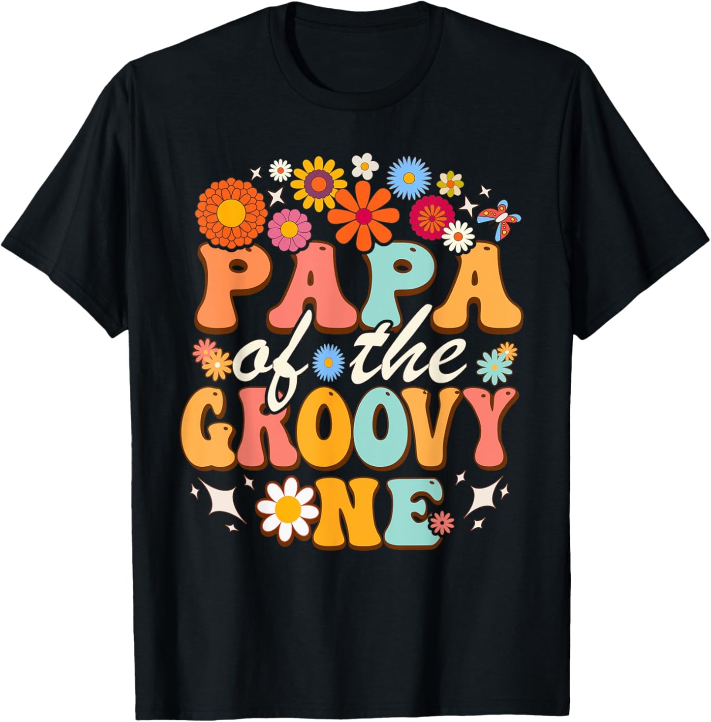 Papa of Groovy One Matching Family First Birthday Party T-Shirt - T-Shirt | Black