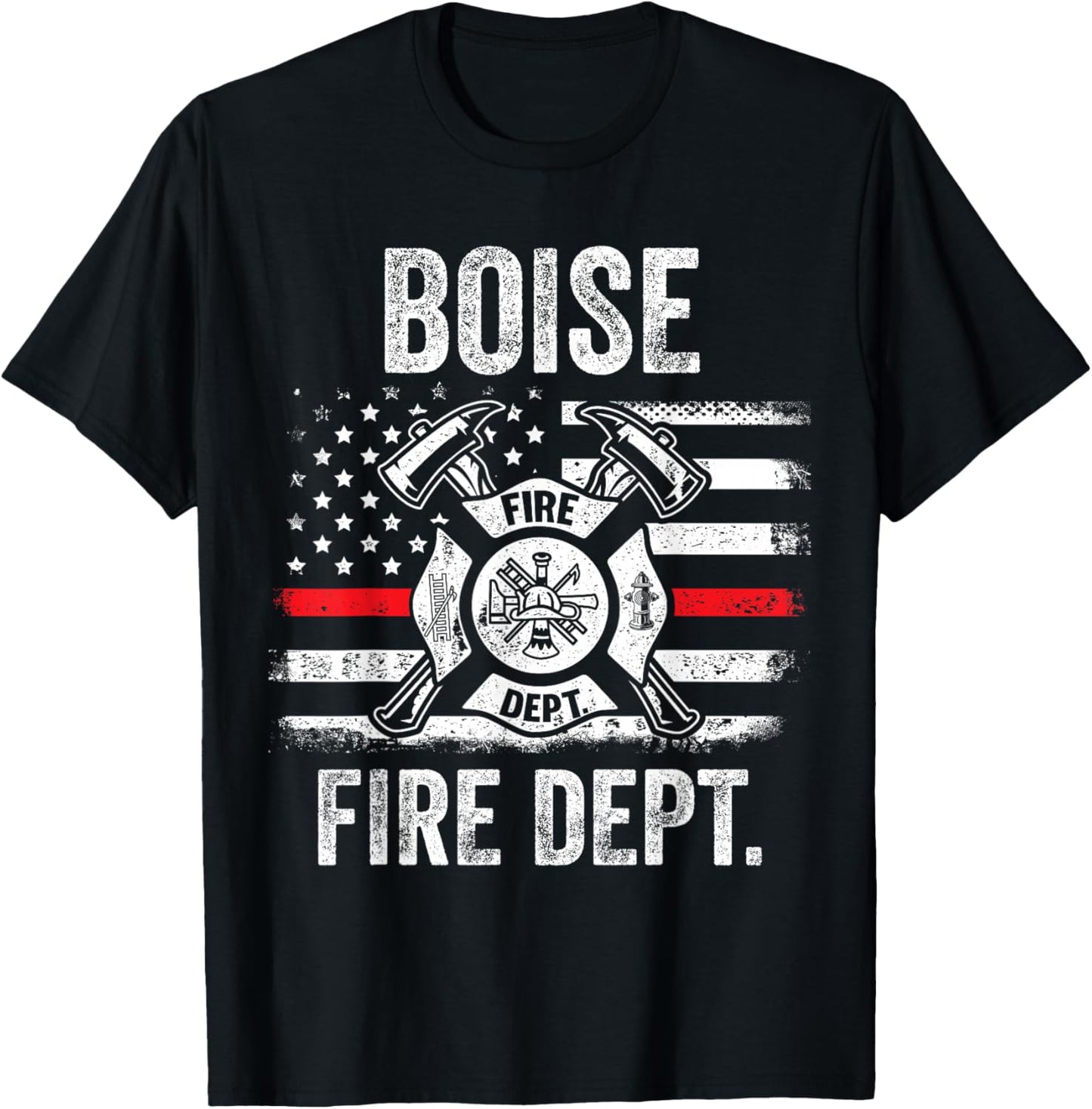 Boise Idaho Fire Department Thin Red Line Fireman T-Shirt - T-Shirt | Black