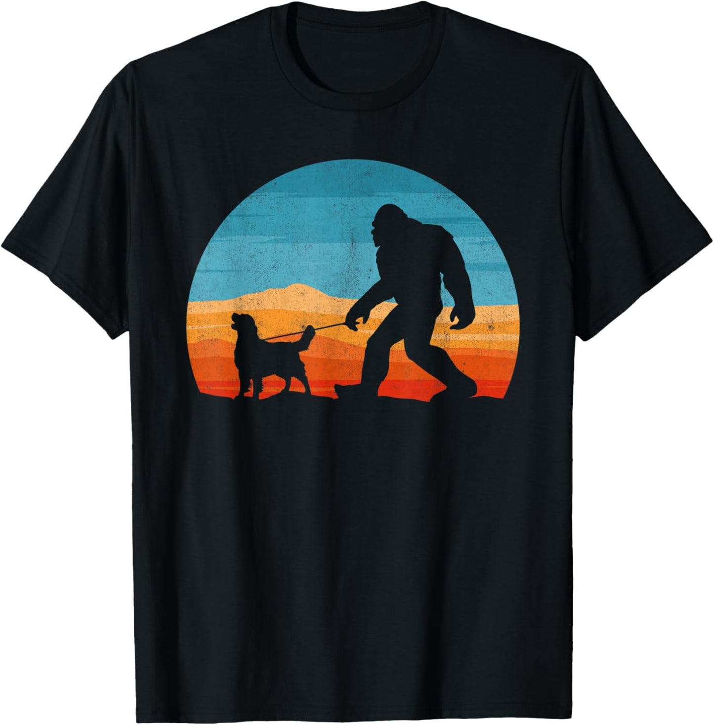 Bigfoot Walking Golden Retriever Dog Retro Sasquatch Women Kids T-Shirt - T-Shirt | Black