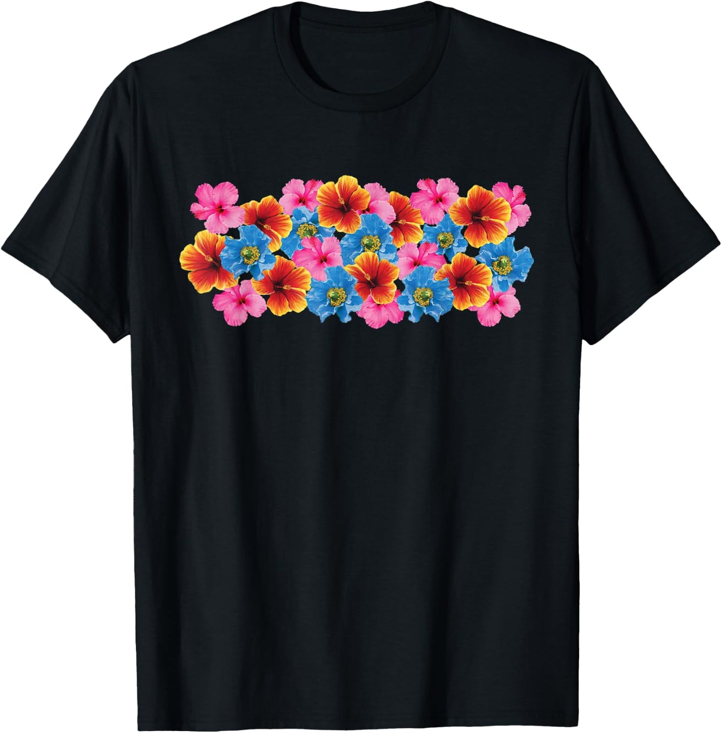 Hawaiian Hibiscus Flowers Vintage Tropical Hawaii Aloha Gift T-Shirt - T-Shirt | Black