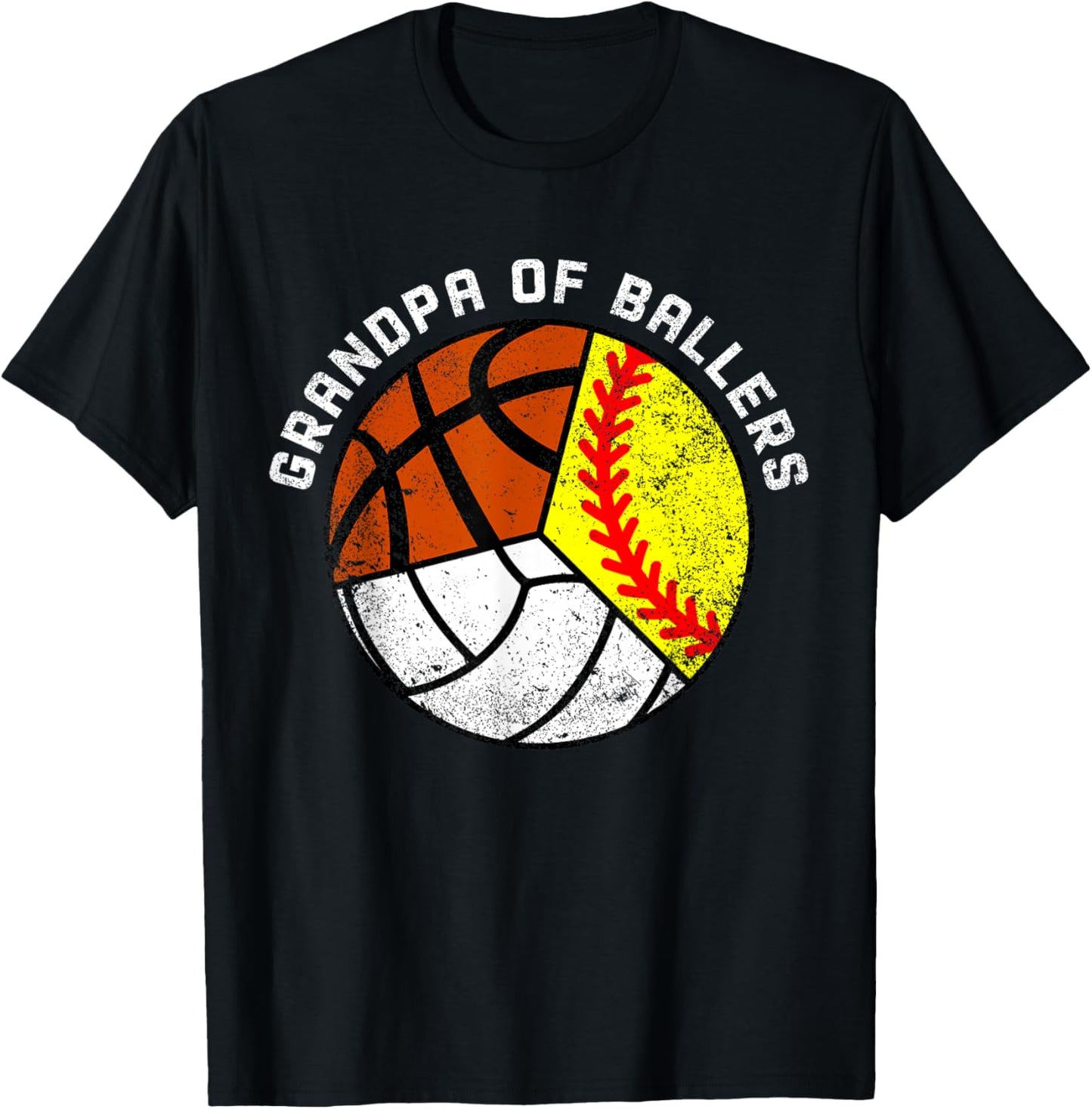 Grandpa Of Ballers Funny Softball Volleyball Basketball T-Shirt - T-Shirt | Black