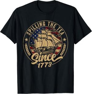 Spilling The Tea Since 1773 Us History Teacher 4th of July Girls Kids Men T-Shirt - T-Shirt | Black
