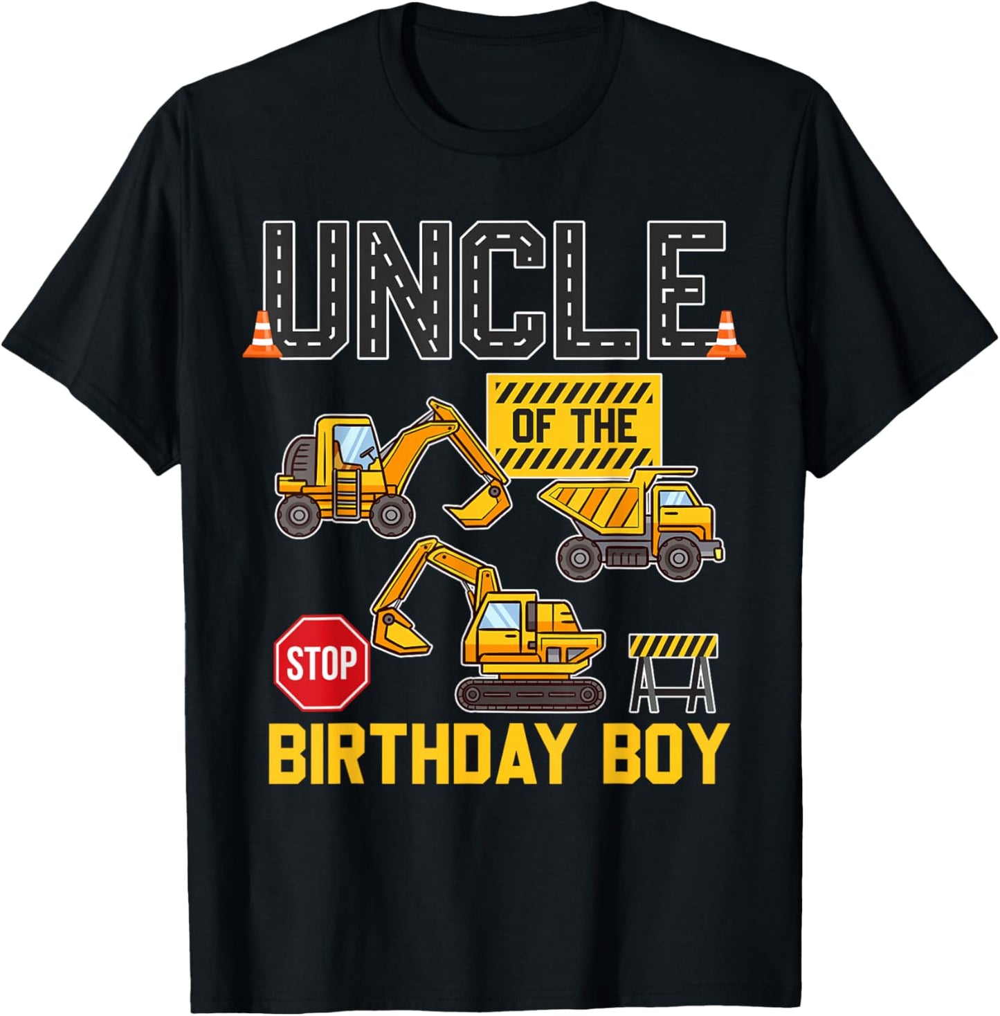 Uncle of the Birthday Boy Construction Worker Birthday Party T-Shirt - T-Shirt | Black