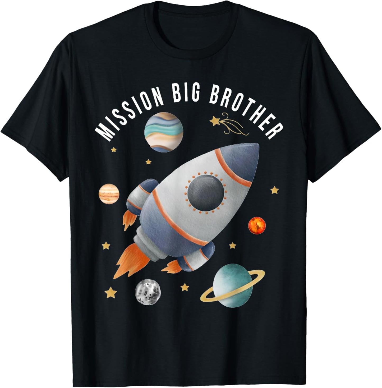 Mission Big Brother Funny Space Astronaut Rocket Baby Reveal T-Shirt - T-Shirt | Black