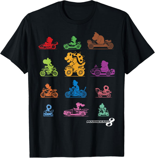 Mario Kart Colorful Character Profile Silhouettes Small T-Shirt - T-Shirt | Black