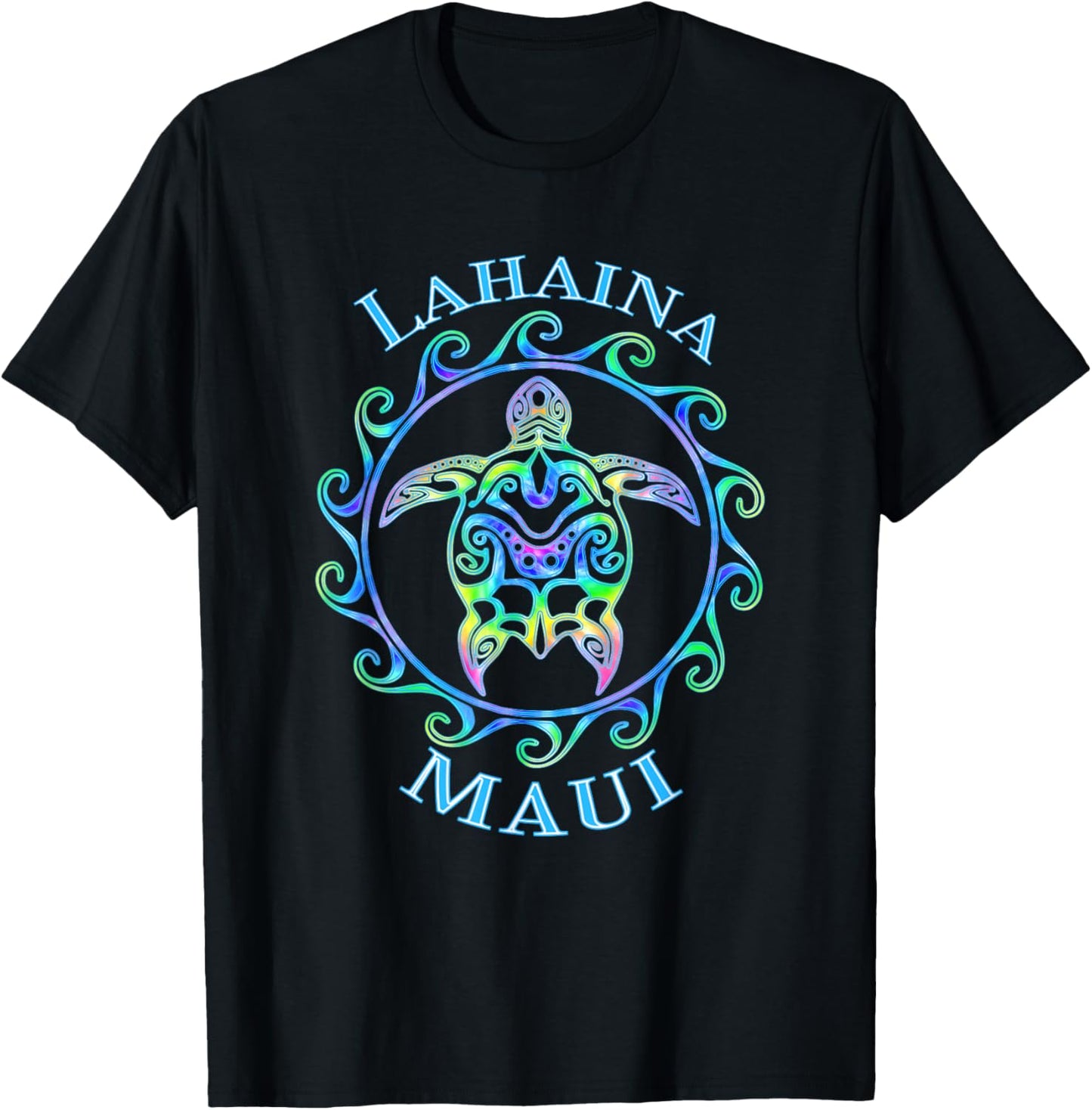 Lahaina Maui Hawaii Vacation Colorful Turtle T-Shirt - T-Shirt | Black