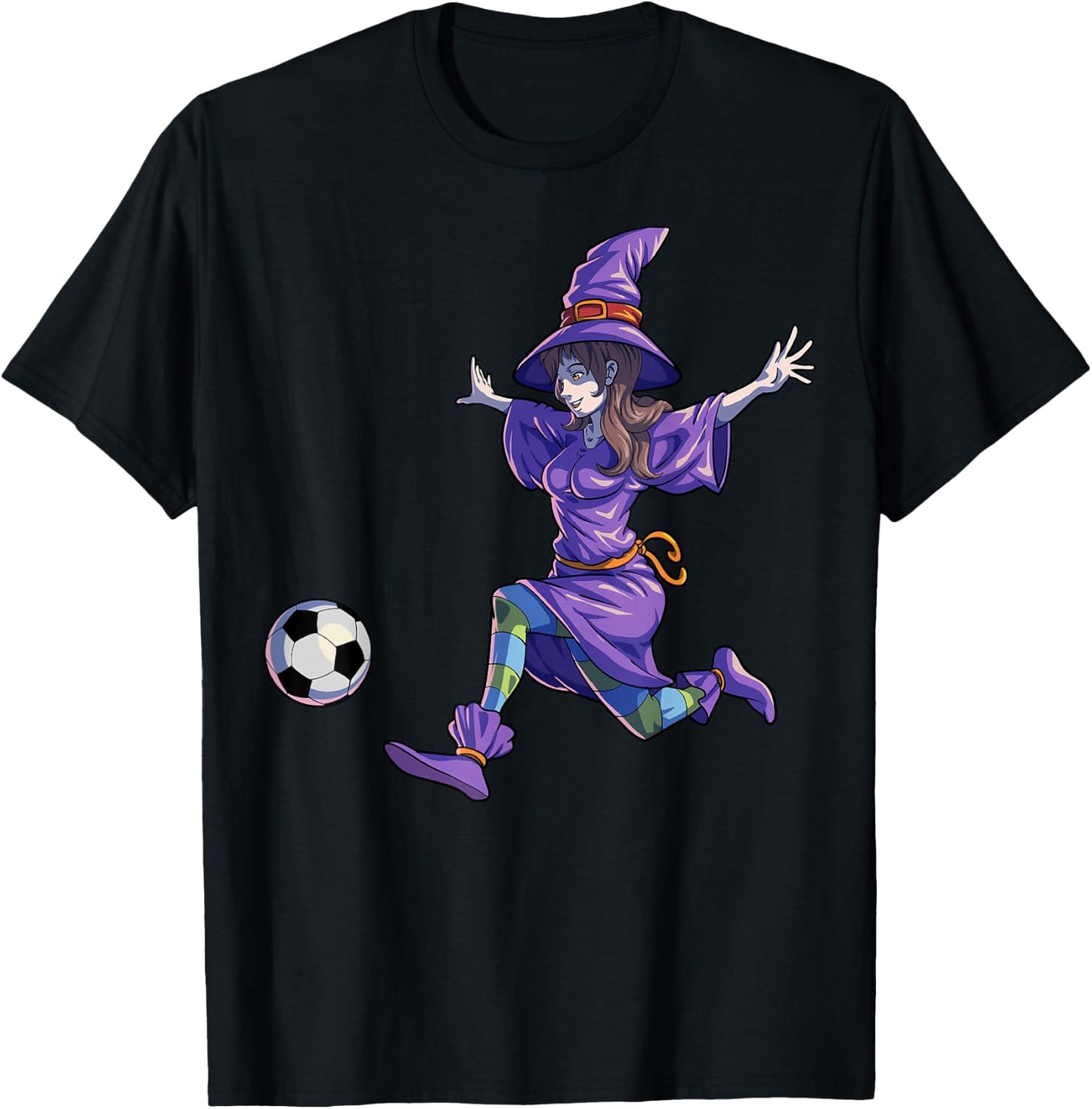 Soccer Witch Halloween Women Girls Soccer Halloween T-Shirt - T-Shirt | Black