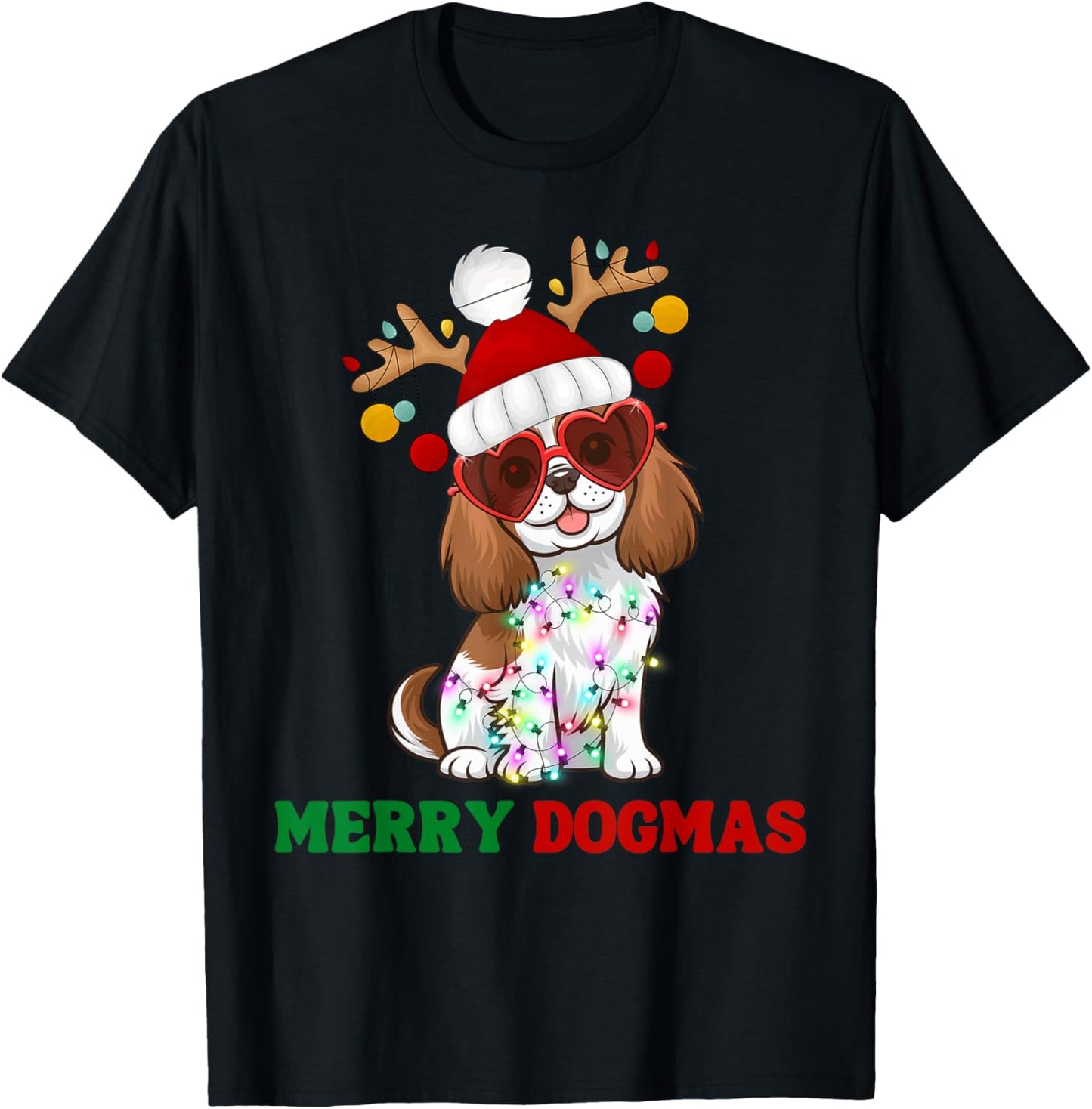 Merry Dogmas Cavalier King Charles Spaniel Dog Christmas T-Shirt - T-Shirt | Black