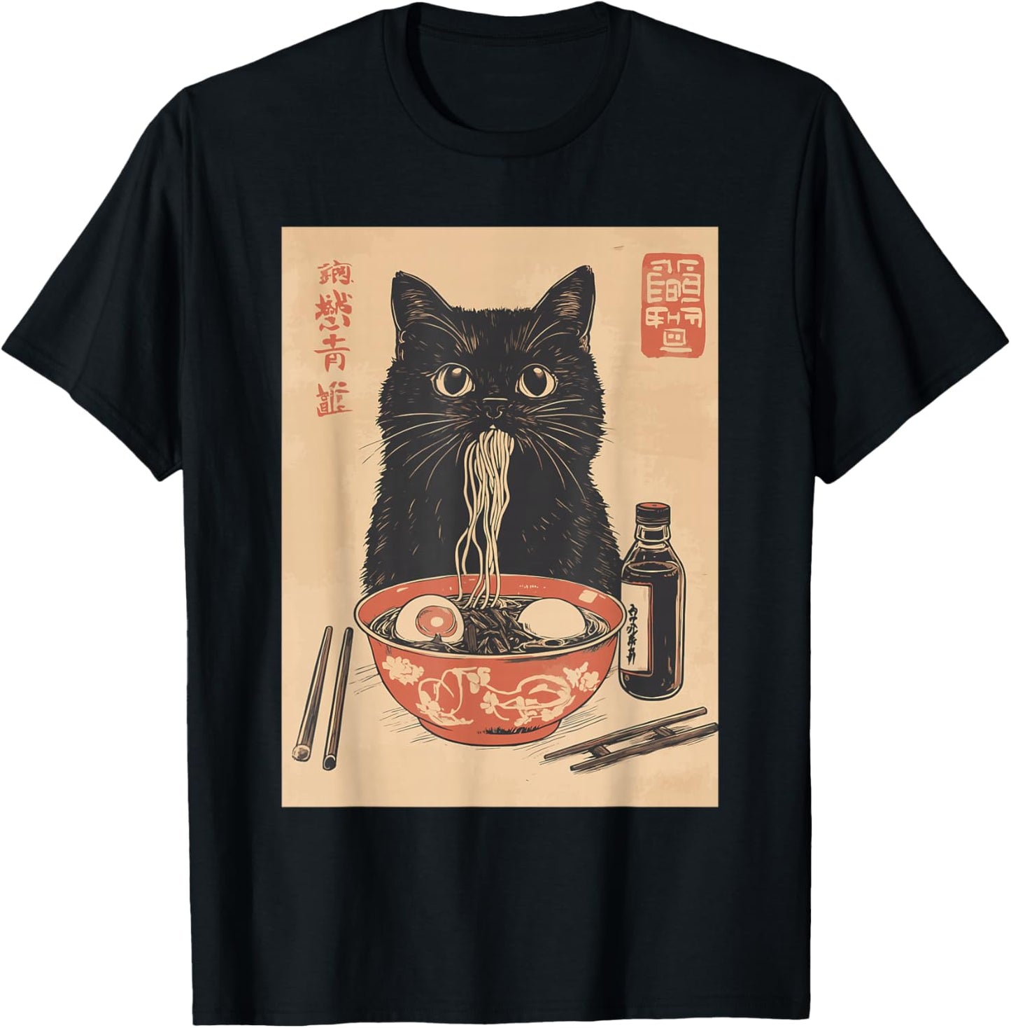 Kawaii Noodles Soup Anime Japanese Ramen Cat Teens Girls T-Shirt - T-Shirt | Black
