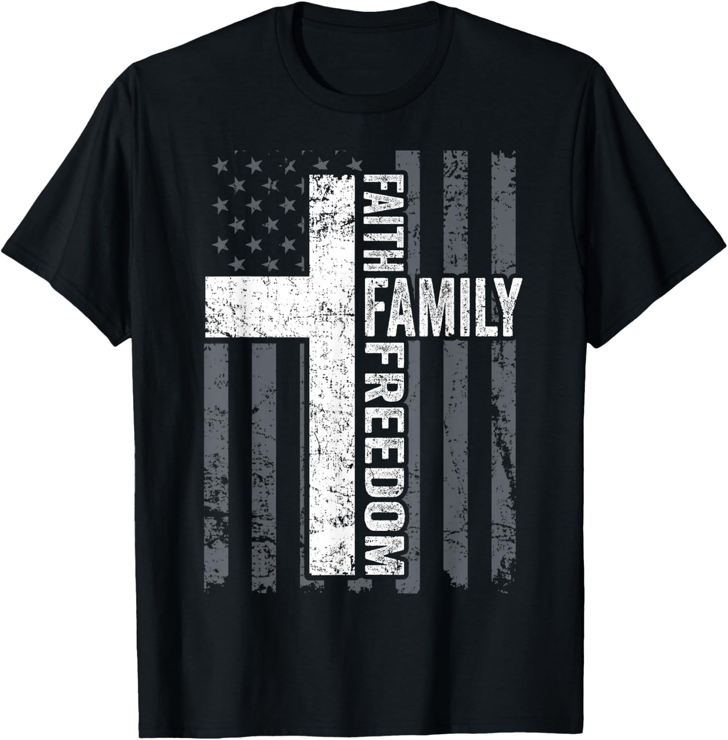 Faith Family & Freedom - Patriotic Christian USA Cross Flag T-Shirt - T-Shirt | Black