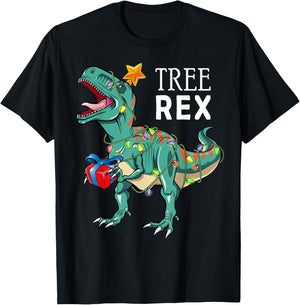 Dinosaur Tree Rex Christmas Shirt Boys Kids Men Pajamas Gift T-Shirt - T-Shirt | Black