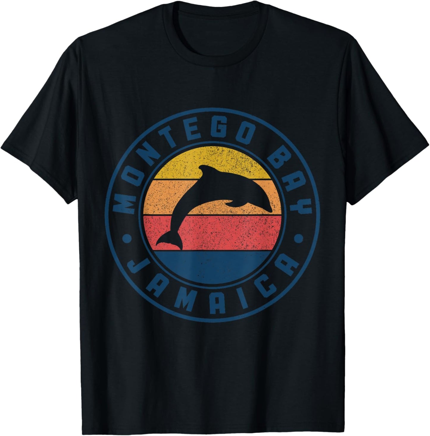 Montego Bay Jamaica Dolphin Surfer Souvenir Vintage T-Shirt - T-Shirt | Black
