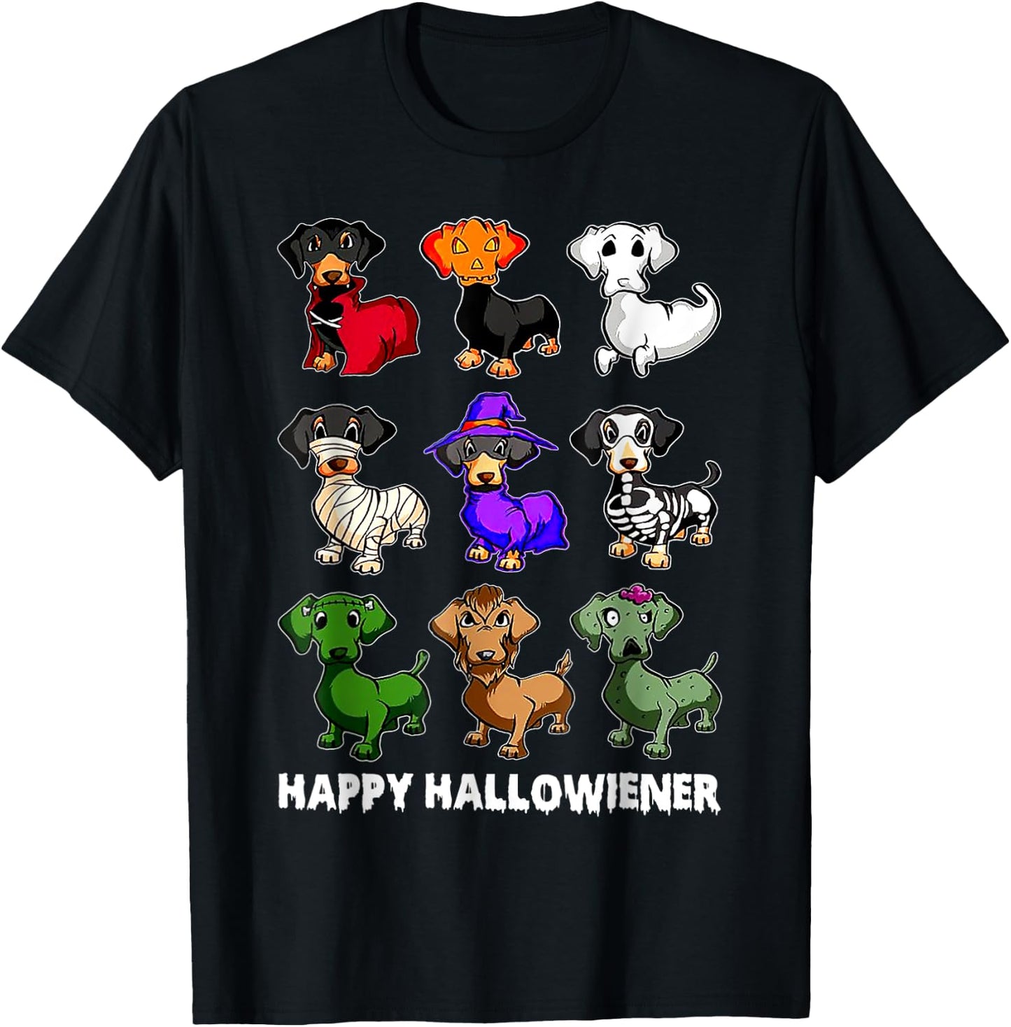 Dachshund Happy Halloweiner Funny Halloween Dogs Lover T-Shirt - T-Shirt | Black