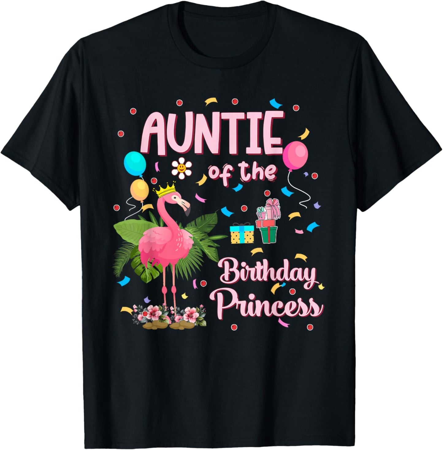 Auntie of the Birthday Princess Pink Flamingo Party Squad T-Shirt - T-Shirt | Black