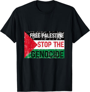 Supporting Freedom: Free Palestine Stop The Genocide T-Shirt - T-Shirt | Black