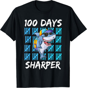100 Days Sharper Shirt Funny 100 Days Of School Shark Lovers T-Shirt - T-Shirt | Black