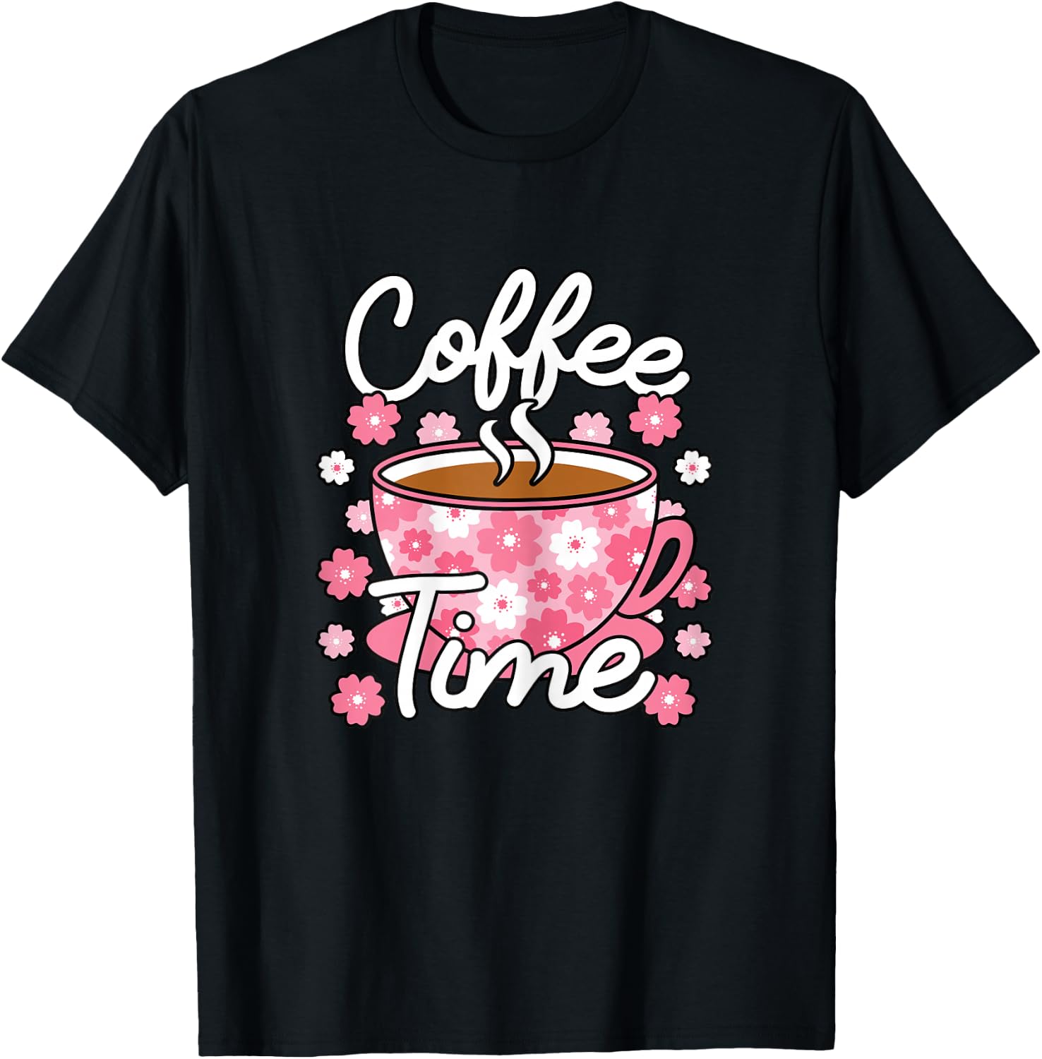 Cute Coffee Time Pink Coffee Lover Women T-Shirt - T-Shirt | Black