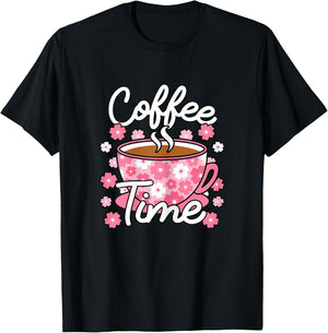 Cute Coffee Time Pink Coffee Lover Women T-Shirt - T-Shirt | Black
