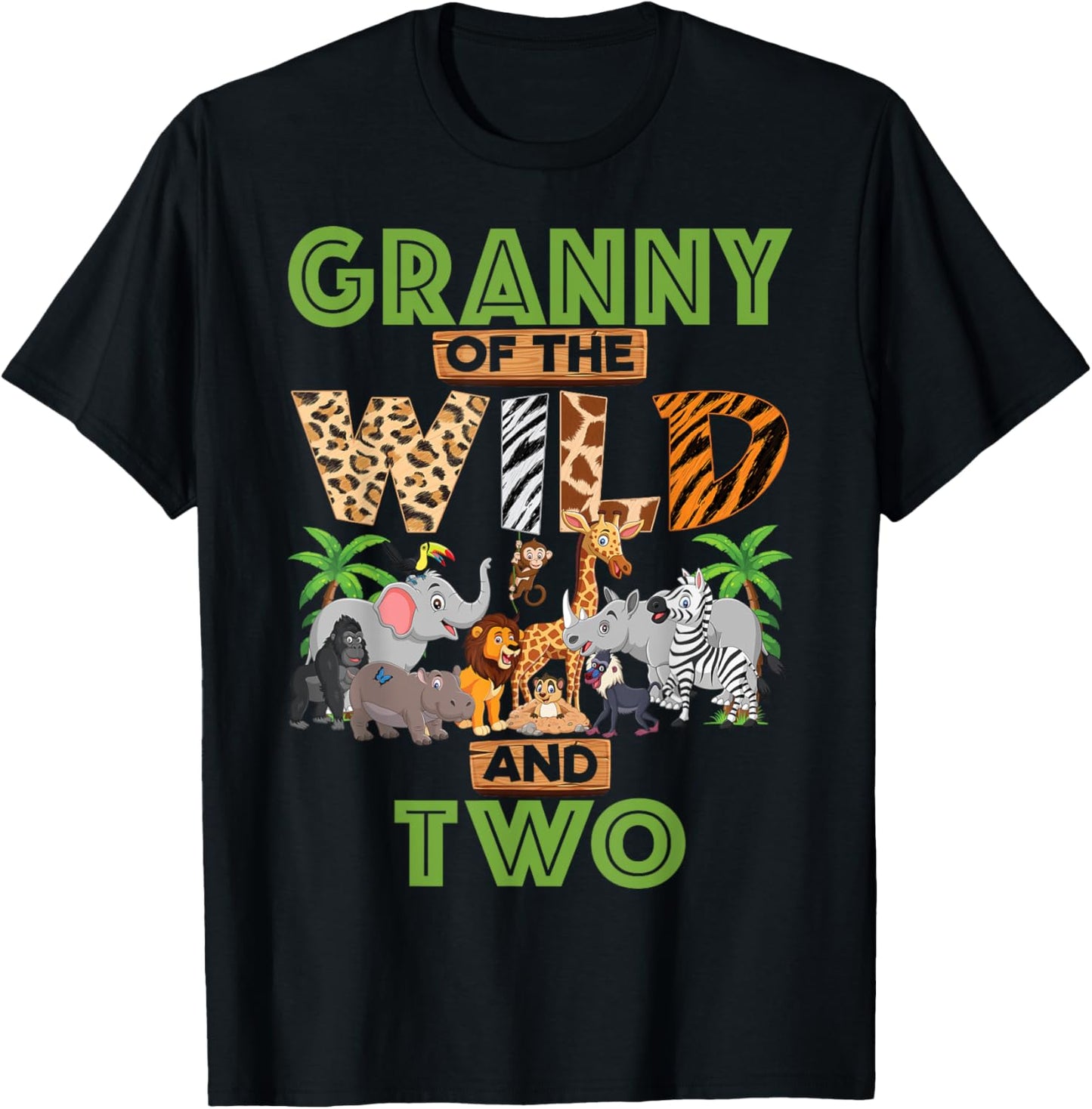 2nd Birthday Zoo Safari Jungle Granny Of The Wild and Two T-Shirt - T-Shirt | Black