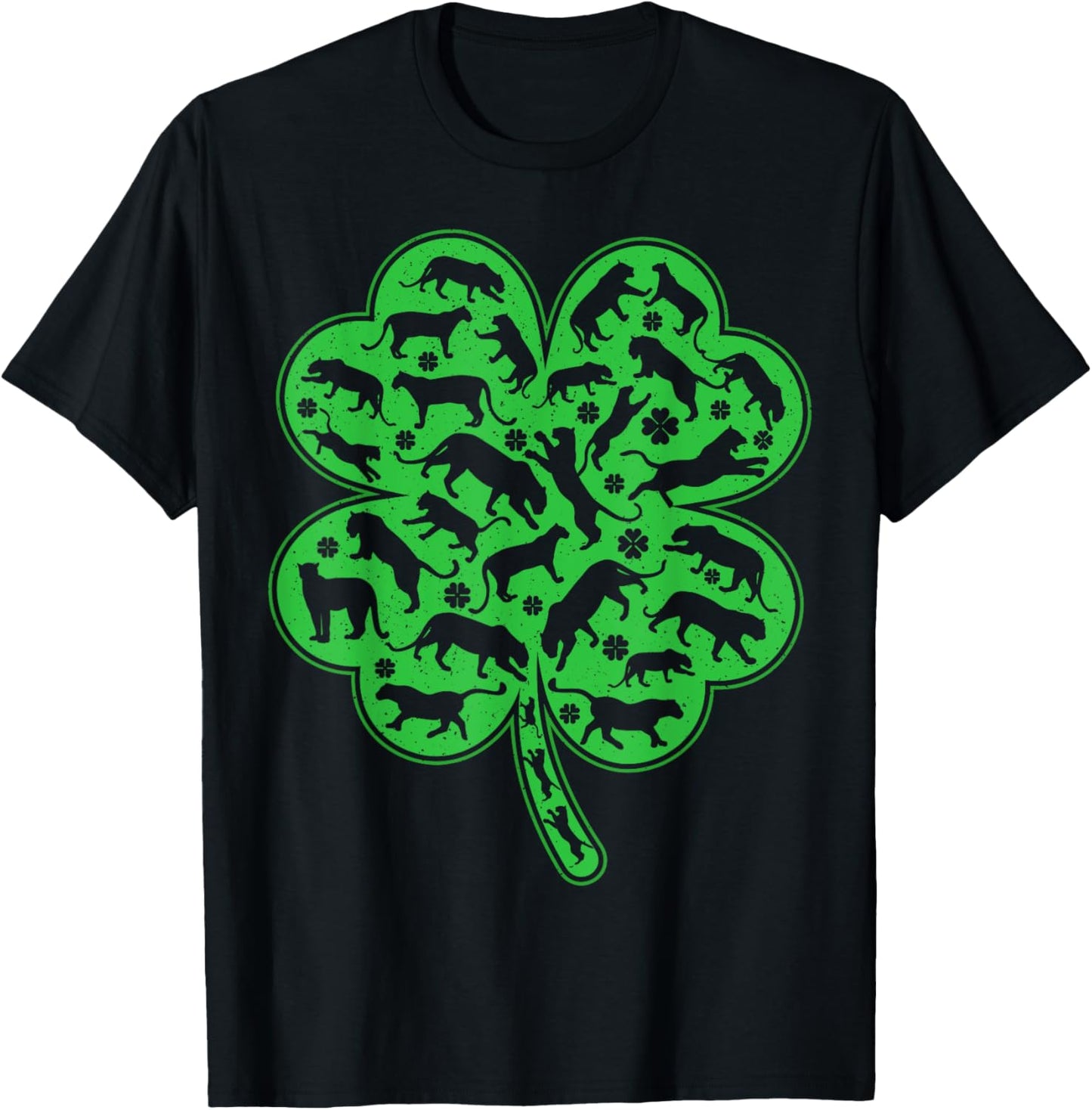 Luckiest Irish Shamrock Leaf Panther St. Patrick's Day T-Shirt - T-Shirt | Black