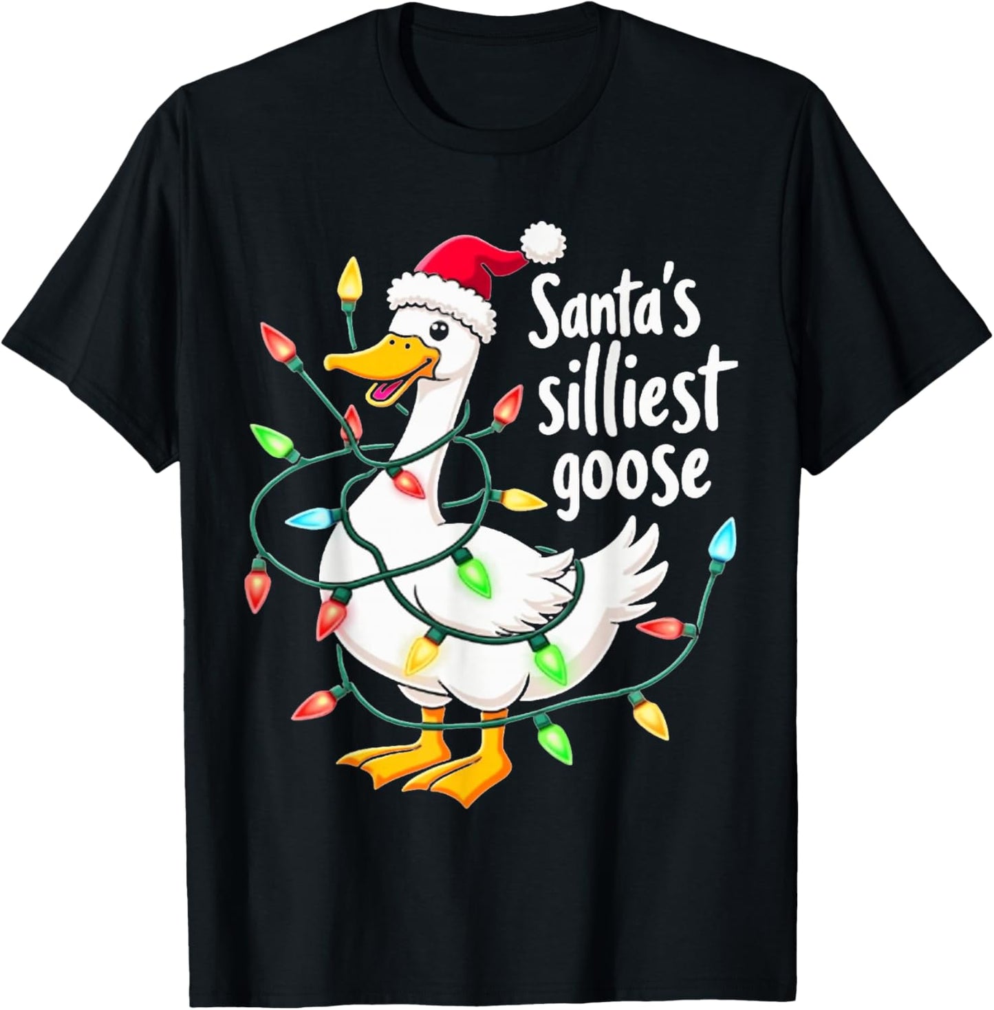 Santa's Silliest Goose Funny Christmas T-Shirt - T-Shirt | Black