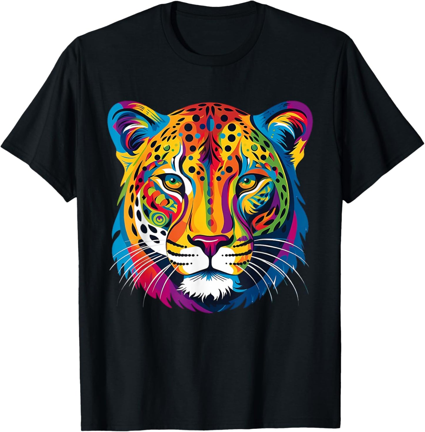 Colorful Cheetah Face Animal Print Big Cat Wildlife Graphic T-Shirt - T-Shirt | Black