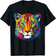 Colorful Cheetah Face Animal Print Big Cat Wildlife Graphic T-Shirt - T-Shirt | Black