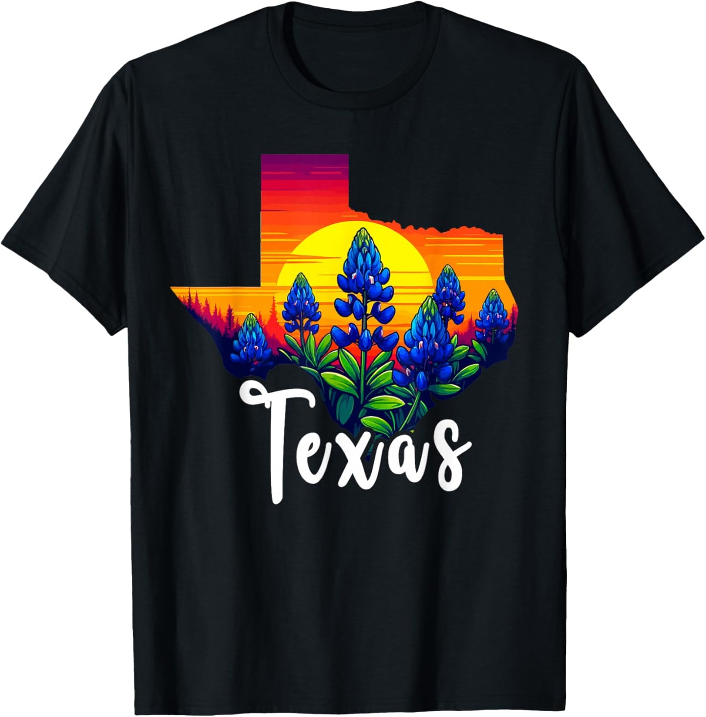 Texas Bluebonnet Sunset Lover Texas Wildflower Bluebonnets T-Shirt - T-Shirt | Black