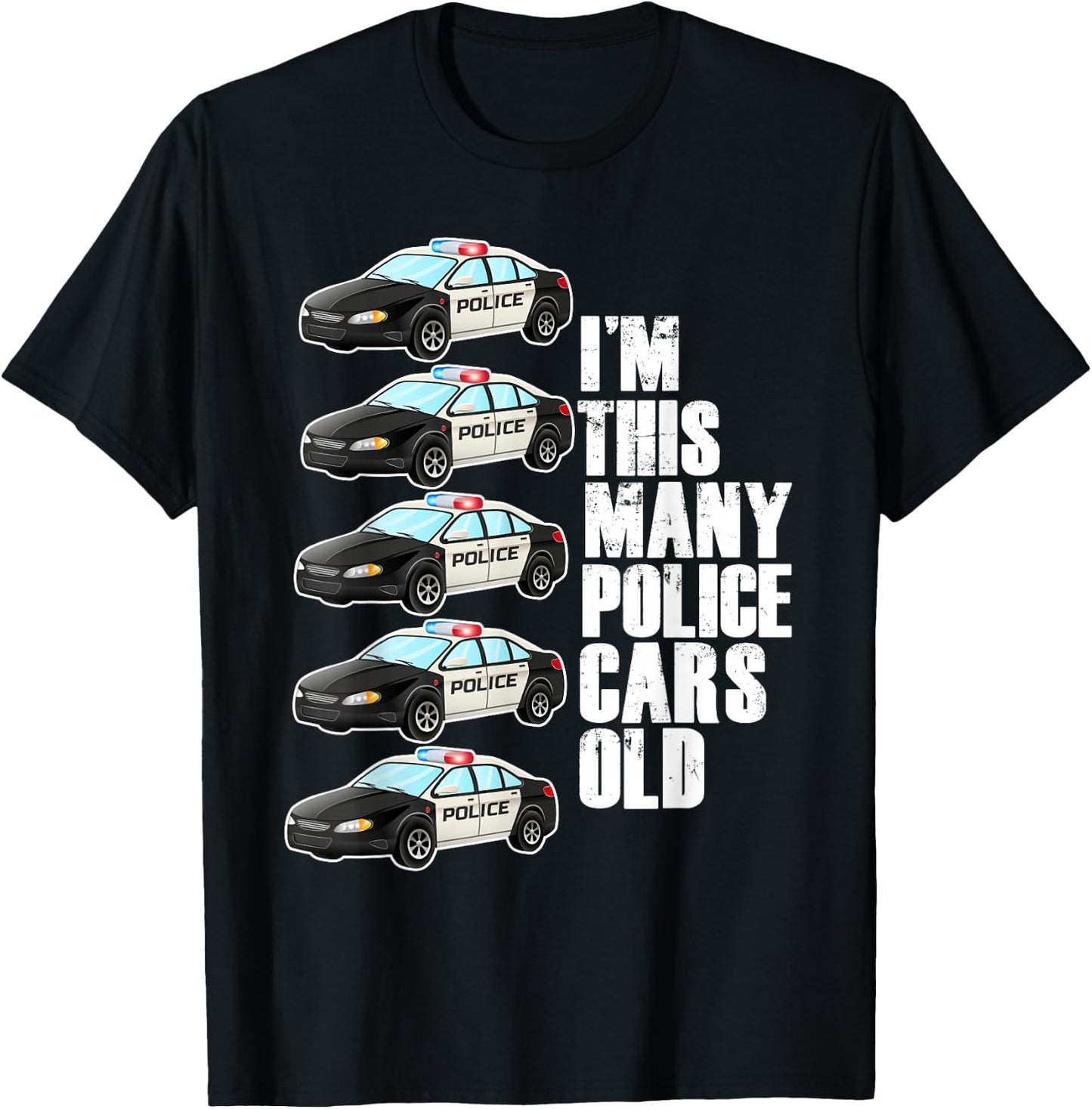 Police Car For Boys 5th Birthday 5 Year Old Party Supply T-Shirt - T-Shirt | Black