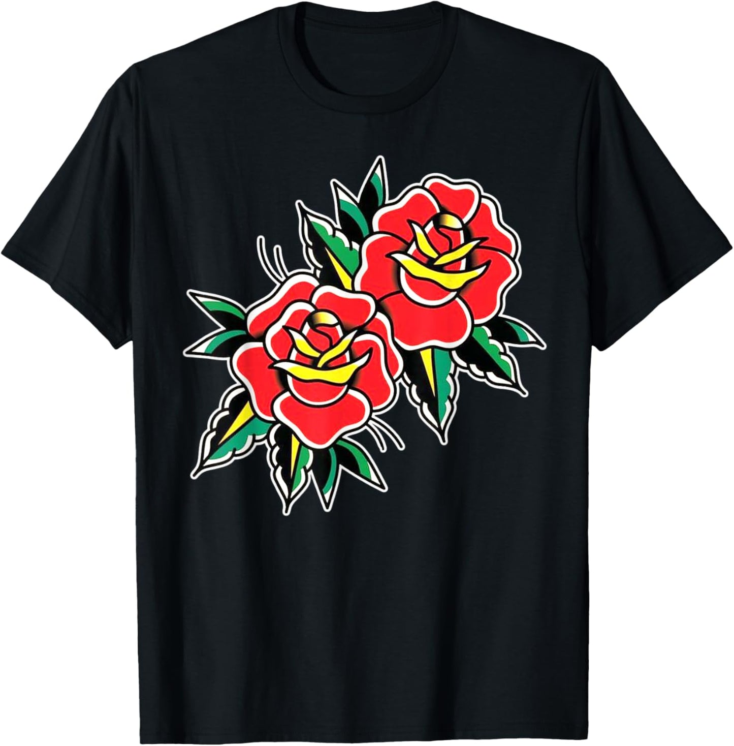 Red Roses Traditional Tattoo Flash T-Shirt - T-Shirt | Black