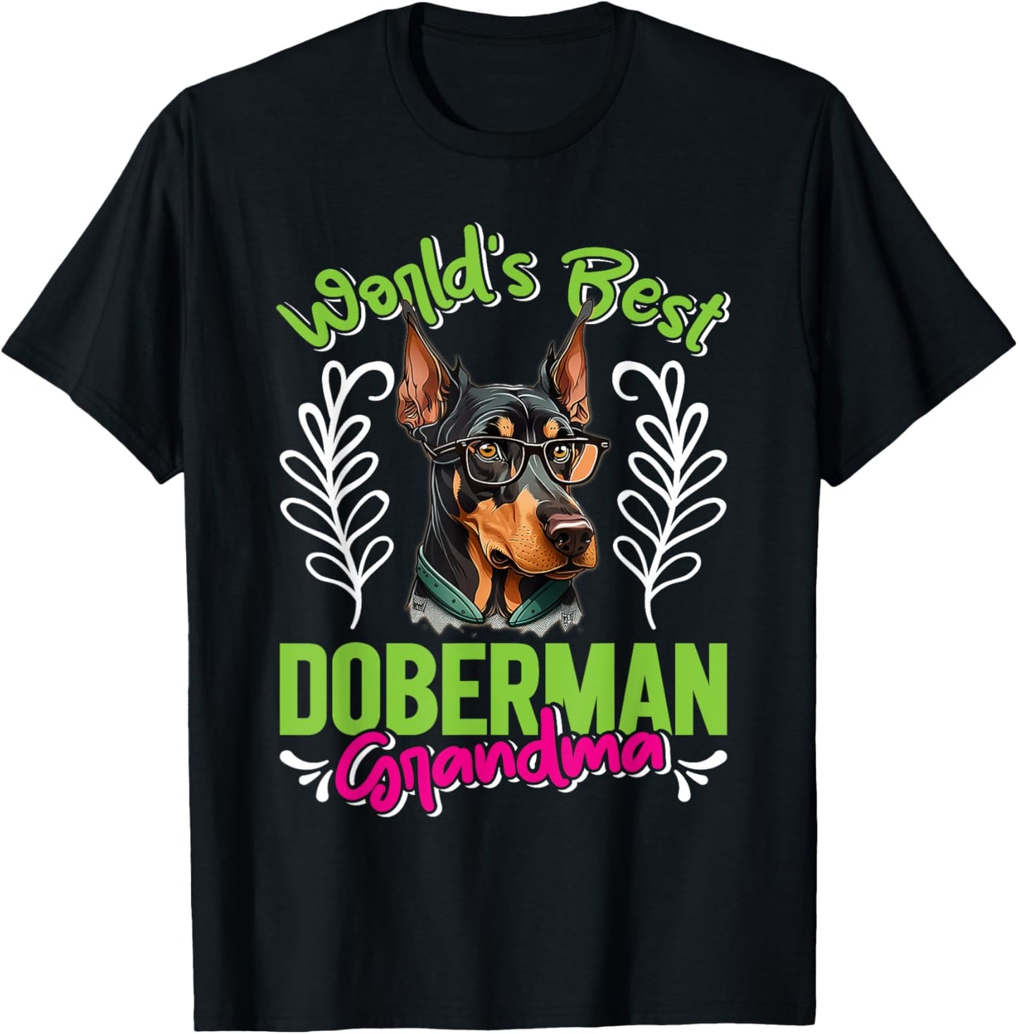 Dobie WORLD'S BEST DOBERMAN GRANDMA Dog Granny Dobies - Adults, Short Sleeve, Black, Small, Classic Fit, Cotton Blend, Dog-Themed, Classic Style T-Shirt - T-Shirt | Black