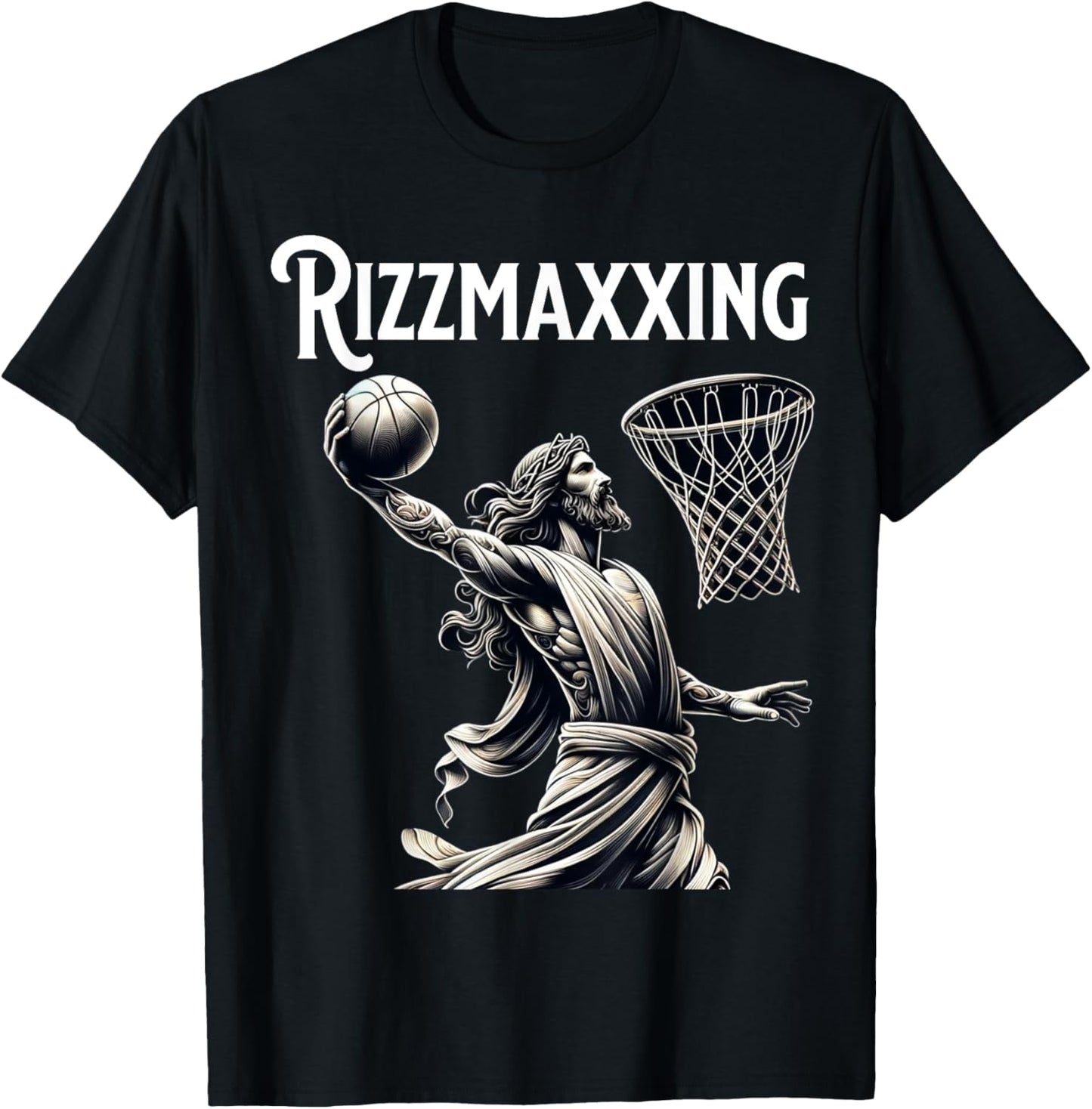 He is Rizzin Jesus Playing Basketball Funny Rizzmaxxing T-Shirt - T-Shirt | Black