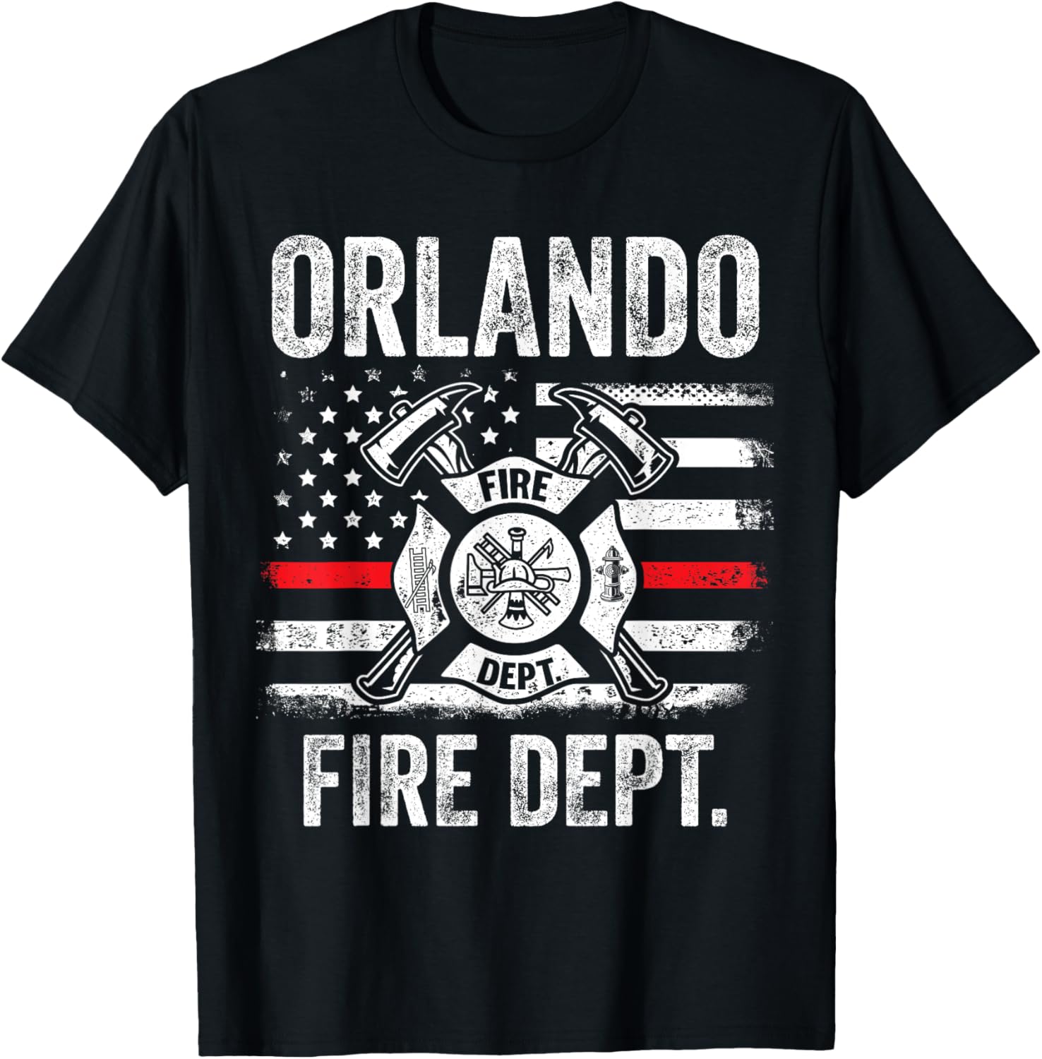 Orlando Florida Fire Department Thin Red Line Fireman T-Shirt - T-Shirt | Black