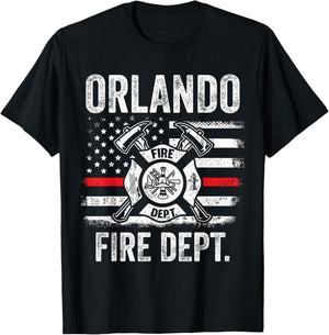Orlando Florida Fire Department Thin Red Line Fireman T-Shirt - T-Shirt | Black