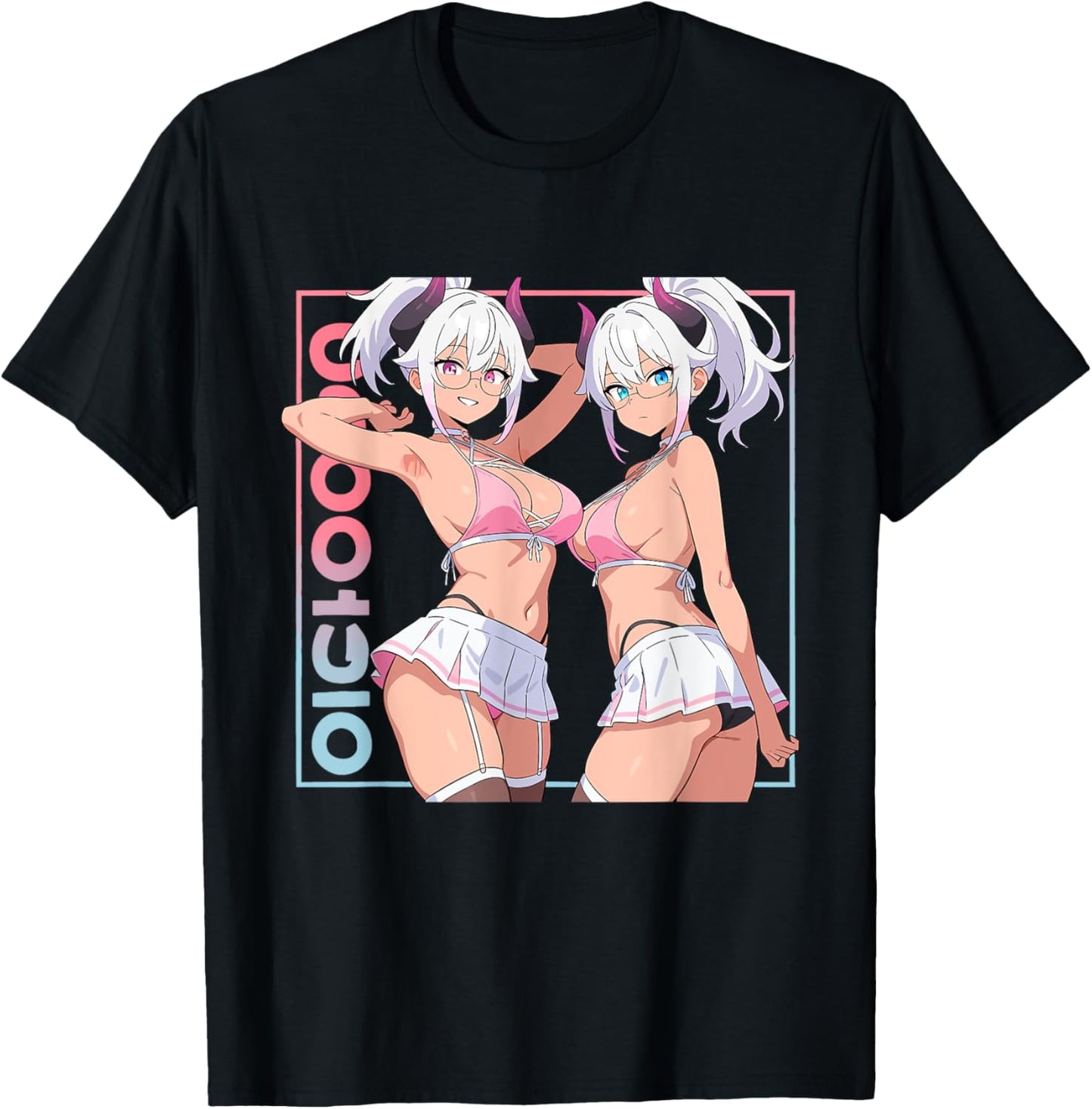 Waifu Sexy Anime Girl Horns Mini jupe Japonaise Rétro Art T-Shirt - T-Shirt | Black