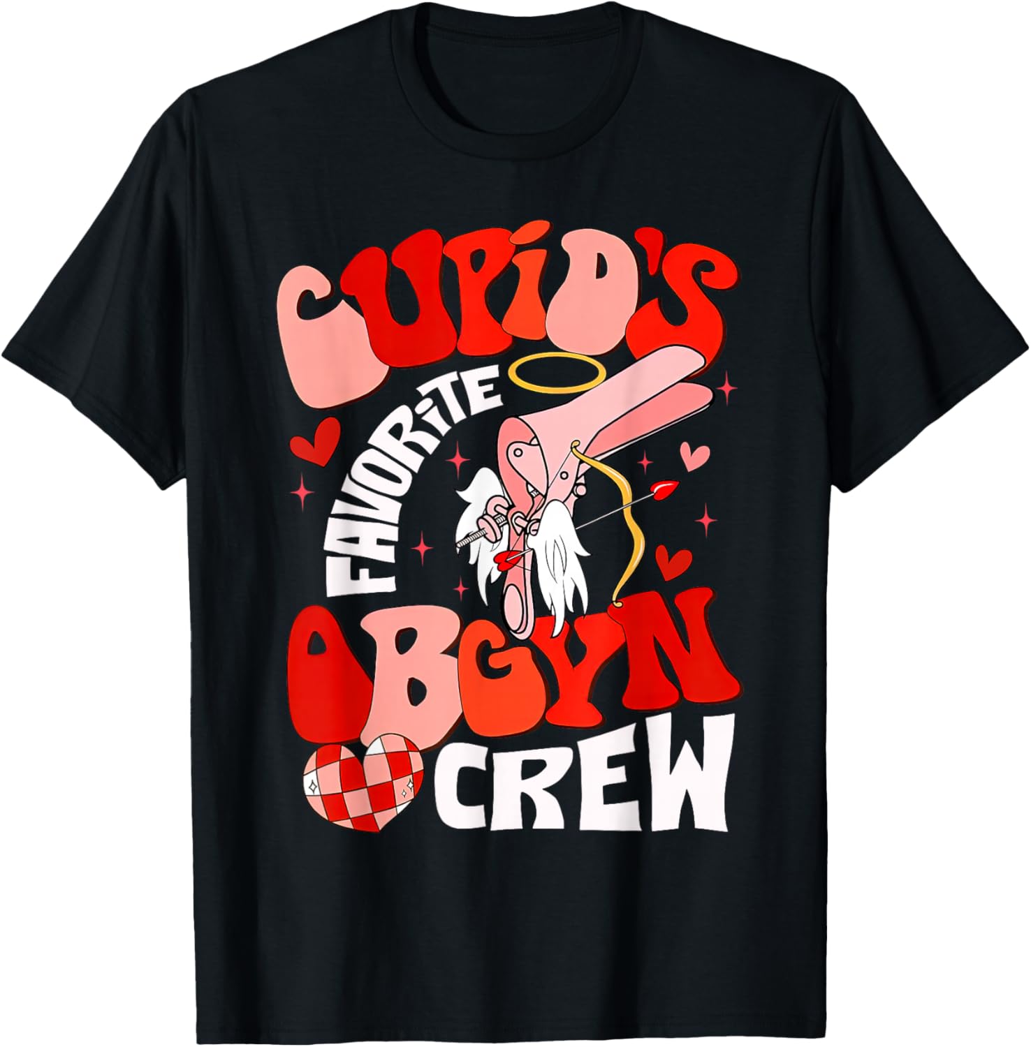 Cupid's Favorite OBGYN Crew Valentine's Day Labor Delivery T-Shirt - T-Shirt | Black