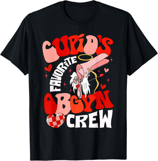 Cupid's Favorite OBGYN Crew Valentine's Day Labor Delivery T-Shirt - T-Shirt | Black