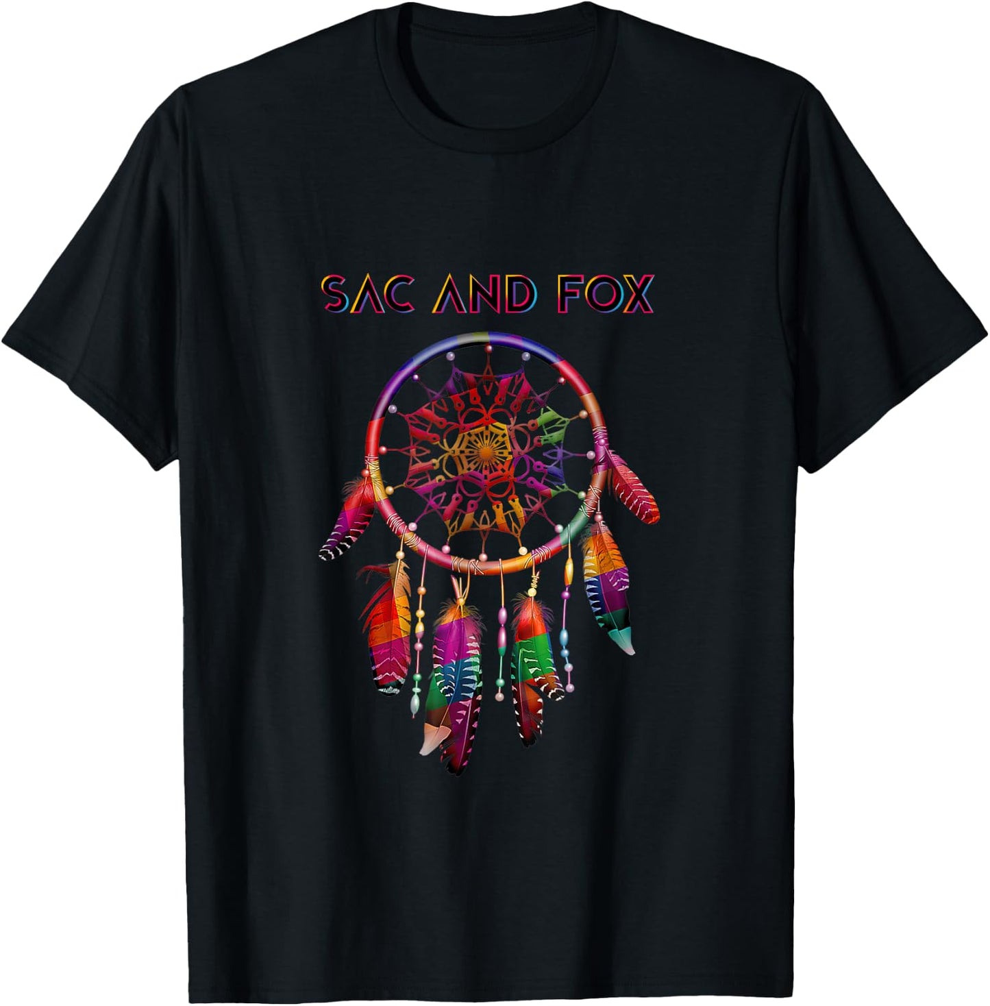 Sac and Fox Native American Indian Colorful Dreamcatcher T-Shirt - T-Shirt | Black