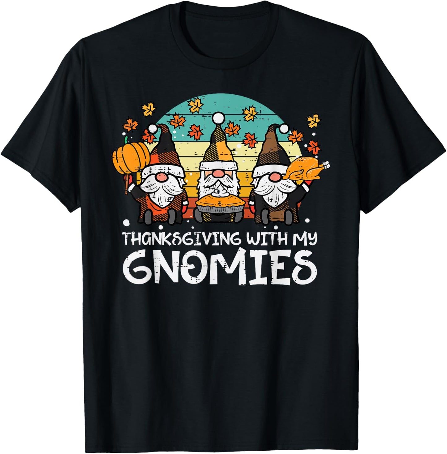 Plaid Gnomes Thanksgiving With My Gnomies Men Women Kids T-Shirt - T-Shirt | Black