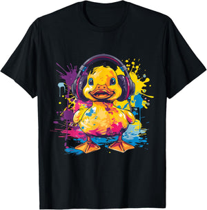Rubber Duck Music Headphones Rubber Duckling Watercolor T-Shirt - T-Shirt | Black