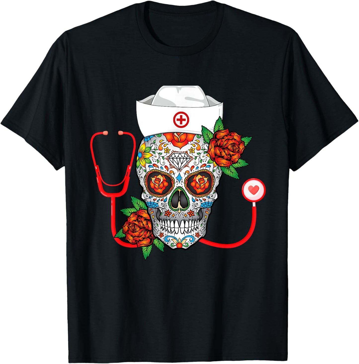 Funny Nursing Calavera Dia de Muertos Halloween Day Girls T-Shirt - T-Shirt | Black