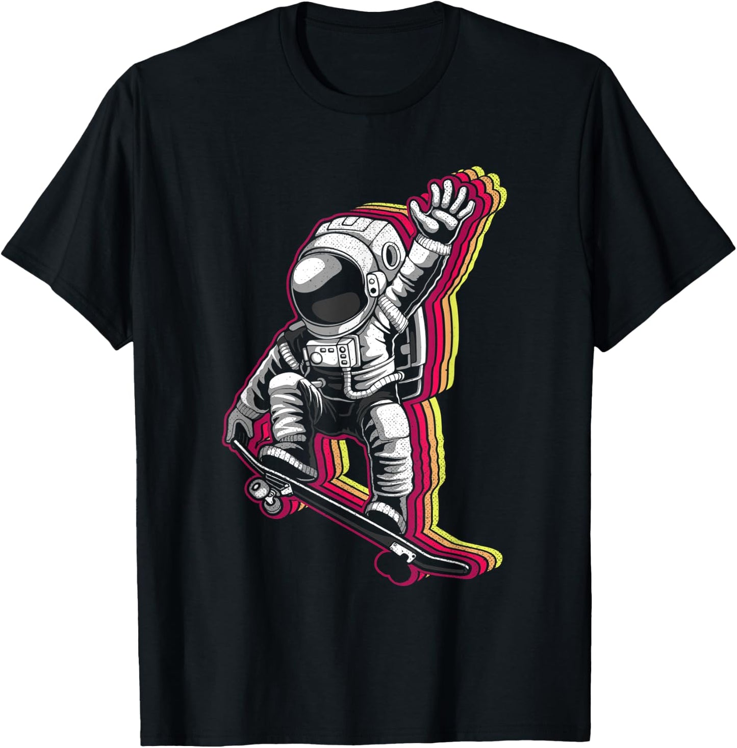 Skating Astronaut Cartoon Kids Skater Boy 70s 80s Skateboard T-Shirt - T-Shirt | Black
