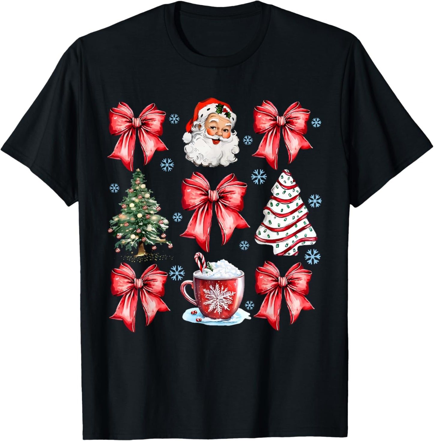 Coquette Bow Santa Christmas Tree Cake Candy Cane Girly Xmas T-Shirt - T-Shirt | Black