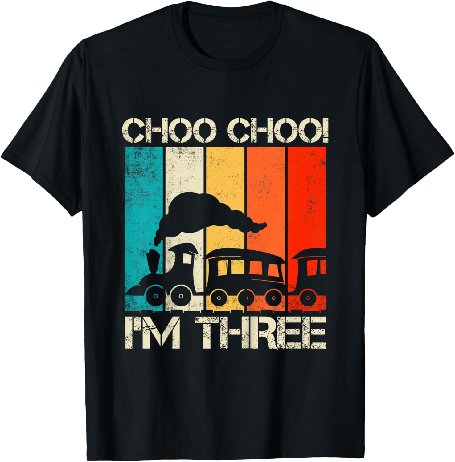 Kids Choo Choo Im Three Locomotive Train Boy 3rd Birthday Trains T-Shirt - T-Shirt | Black