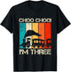 Kids Choo Choo Im Three Locomotive Train Boy 3rd Birthday Trains T-Shirt - T-Shirt | Black