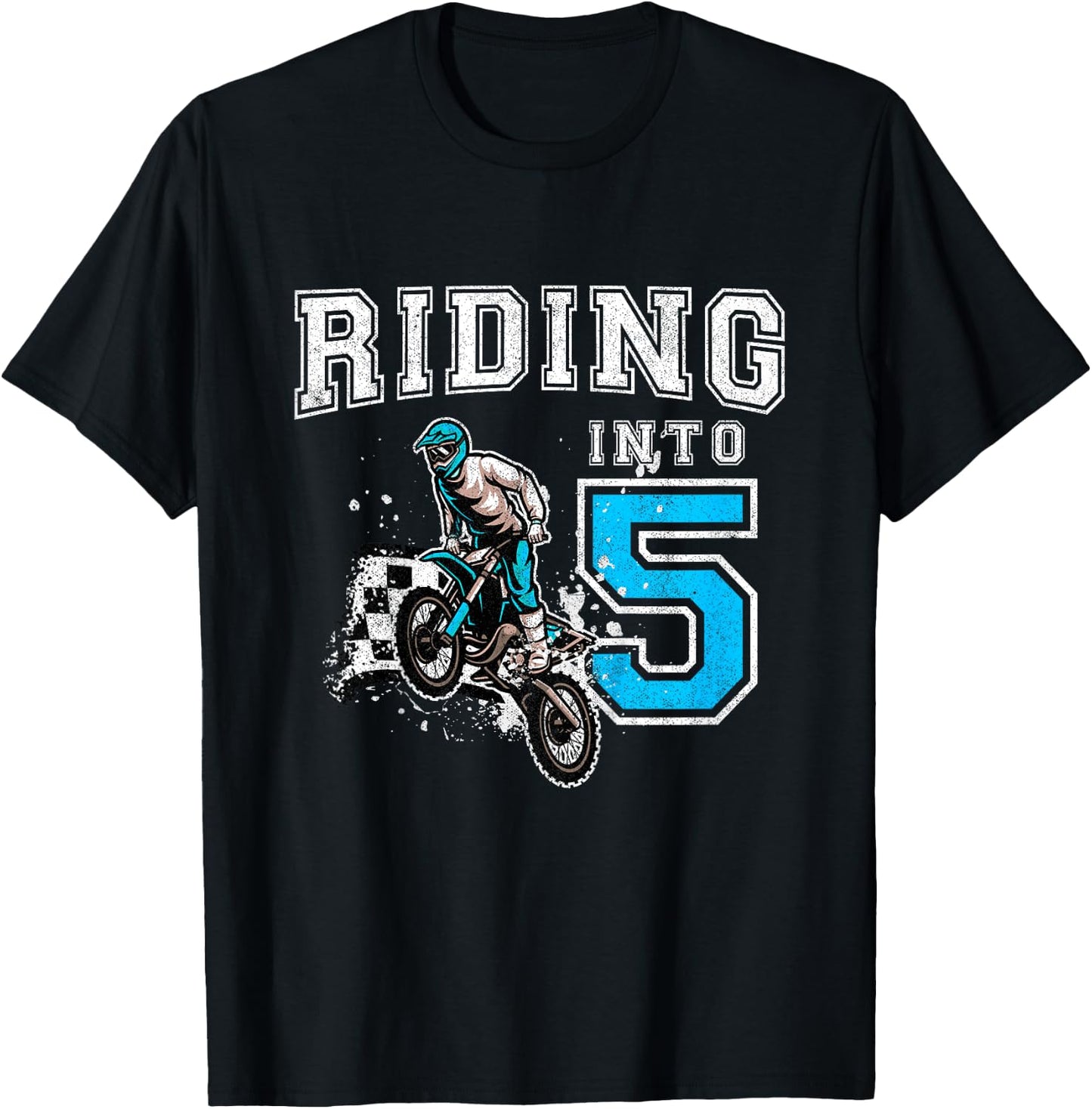 Kids Riding Into 5 Years Old 5th Birthday Boy Dirt Bike Party T-Shirt - T-Shirt | Black