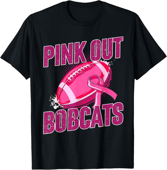 Bobcats Pink Out Football Tackle Breast Cancer T-Shirt - T-Shirt | Black